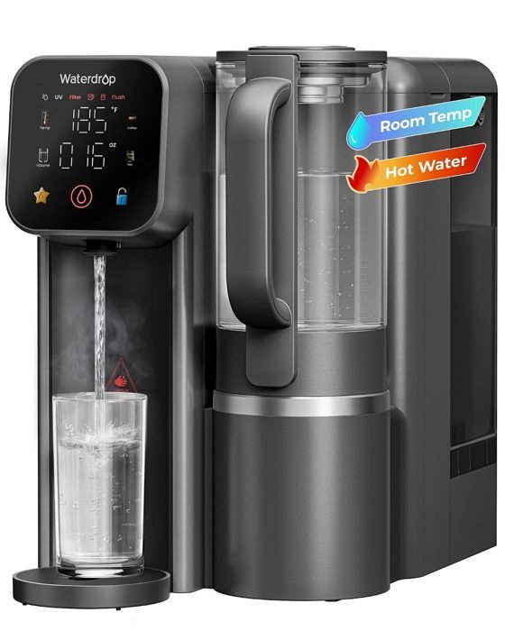 Waterdrop M6H Instant Hot Reverse Osmosis Countertop System, 7-stage, NSF/ANSI 58 and 372 certified, glass pitcher