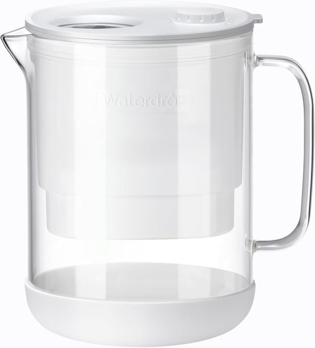 Waterdrop PT-72W Glass Water Filter Pitcher, 7-cup, NSF/ANSI 42 53 372 certified, reduces chlorine mercury PFOA PFOS