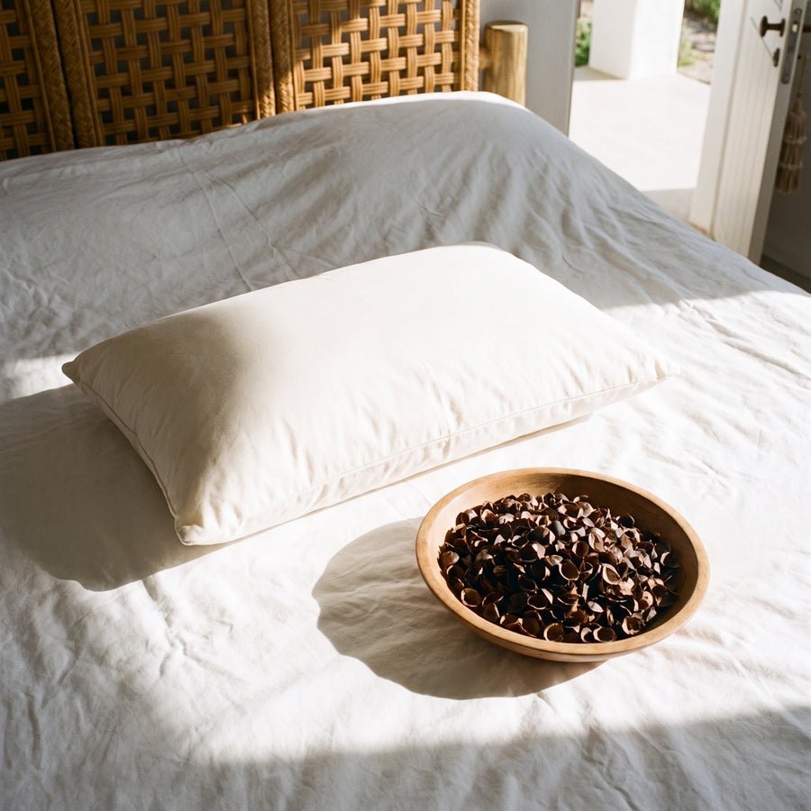Circadian Buckwheat Pillow with USA-grown air-jet cleaned hulls and an organic cotton twill cover