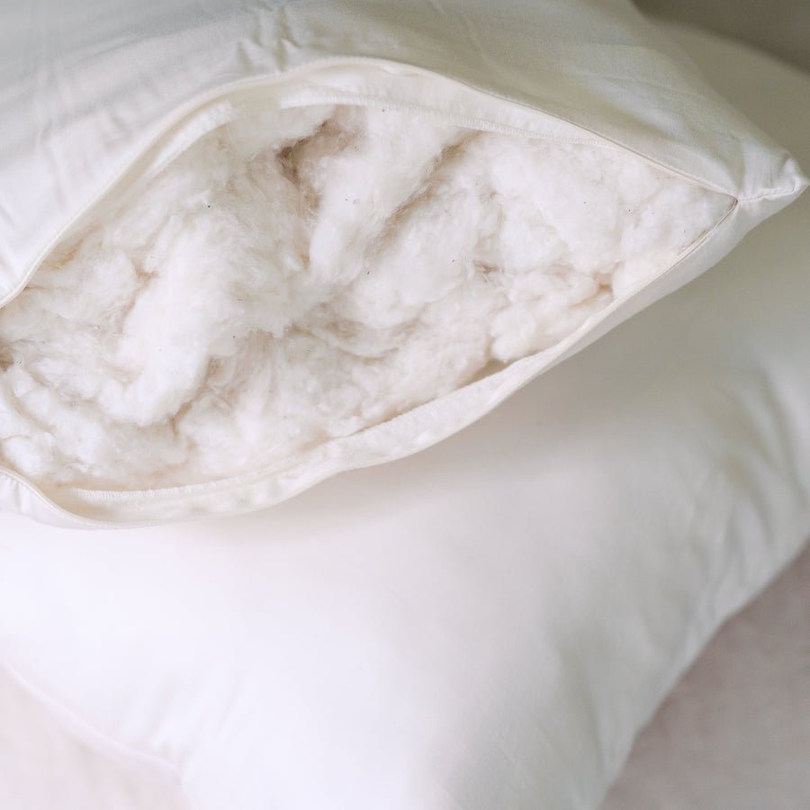 Homepage 10 Circadian Organic Cotton Pillow close up, GOTS certified organic cotton fill and cover