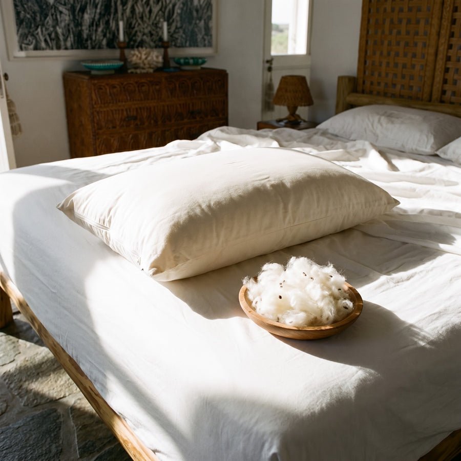 Circadian Wild-Harvested Kapok Pillow, a soft plant-based down alternative in an organic cotton cover