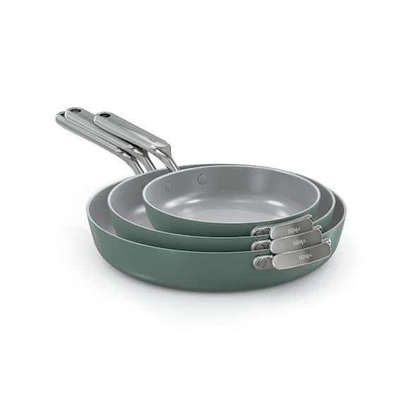 Non-Toxic Cookware 23 Ninja NeverQuit 3-piece ceramic nonstick fry pan set in Forest Sage