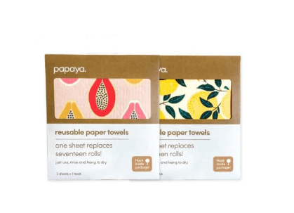 Papaya reusable paper towels 4-pack with patented hook, 70% cellulose and 30% cotton, quick-drying, non-toxic water-based ink