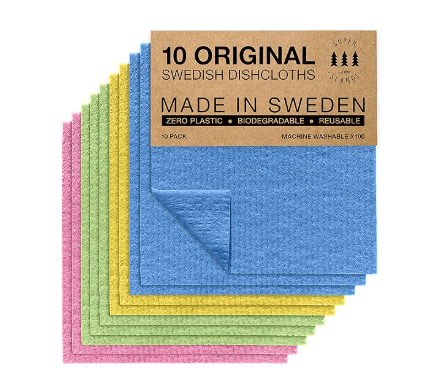 Superscandi Swedish dishcloths 10-pack, natural cellulose and cotton, compostable, biodegradable paper towel alternative