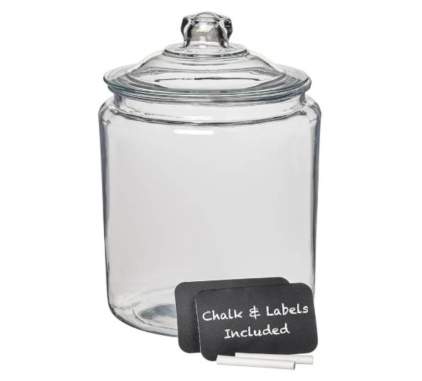 Anchor Hocking Heritage Hill glass jars with glass lids for non toxic pantry organization made in USA