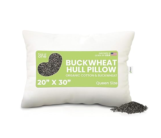 Bean Products WheatDreamz bed pillow organic buckwheat hull fill organic cotton shell adjustable zipper cooling