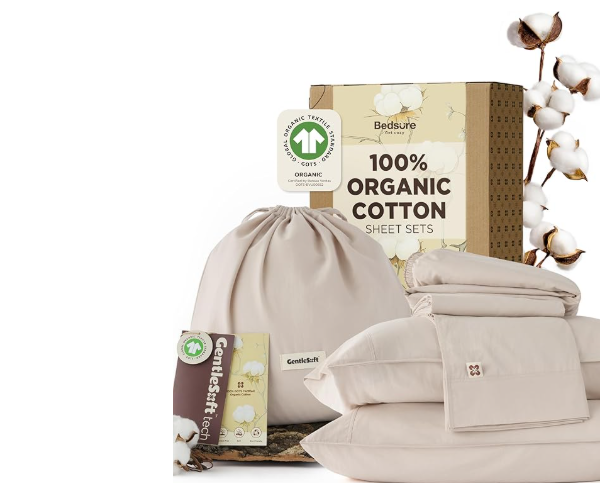 Bedsure 100% GOTS and OEKO-TEX certified organic cotton sheet set, long-staple garment washed