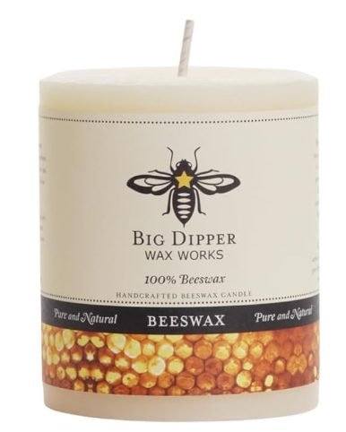 Big Dipper Wax Works 100% Pure Beeswax Pillar Candle, no paraffin no soy no synthetic fragrance, cotton wick 60 hours