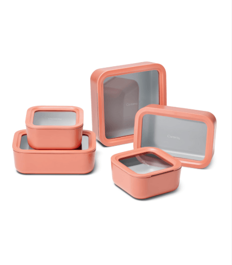 Caraway 13-piece ceramic coated glass food storage set with glass lids and cabinet organizers