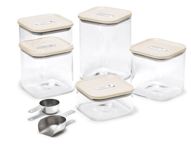 Caraway 14-piece borosilicate glass airtight dry storage containers with toggle lid and magnetic organizer