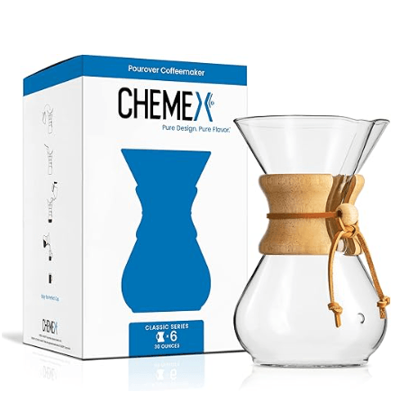 Chemex Classic Series pour-over glass coffeemaker borosilicate non-porous non toxic zero plastic 6-cup USA made