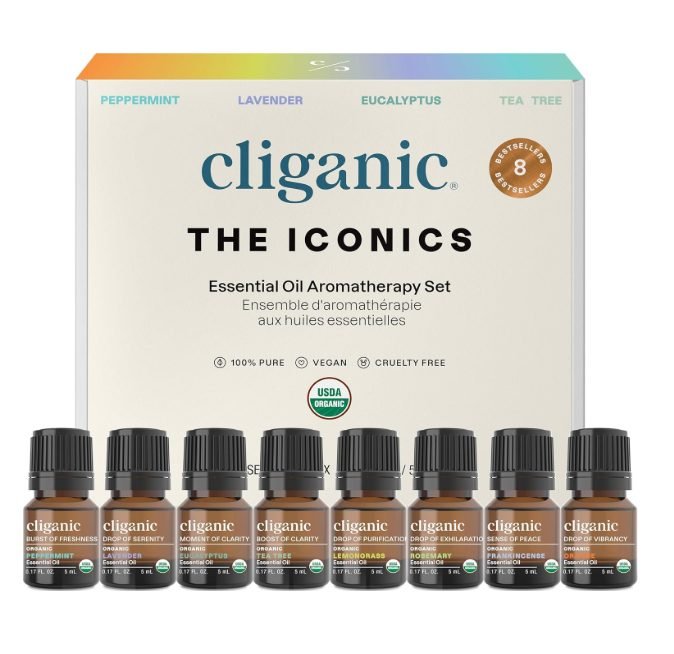 Cliganic USDA Organic Essential Oils Set of 8, 100% pure, single-ingredient, third-party tested