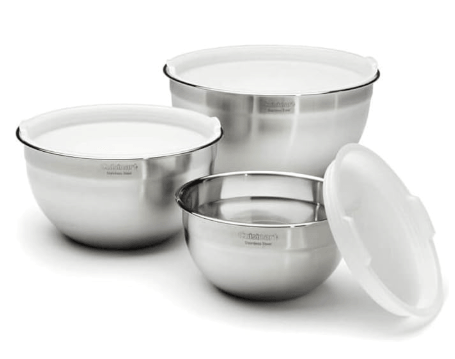 Cuisinart stainless steel mixing bowl set, 18/10 food-grade steel, non-slip base, nesting design