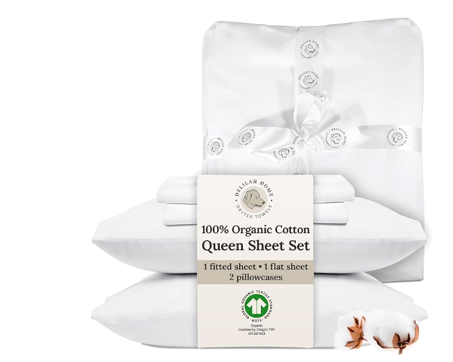Delilah Home 100% GOTS certified organic cotton sheet set, breathable and chemical-free