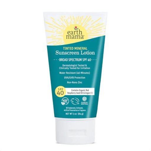 Earth Mama Organics Tinted Mineral Sunscreen SPF 40 non-nano zinc oxide EWG score 1 certified organic no white cast
