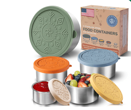 Everusely set of 5 nesting stainless steel food containers with colorful silicone lids