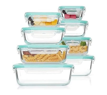 Vtopmart 8-pack borosilicate glass meal prep containers with airtight snap-locking lids