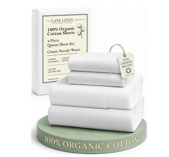 Lane Linen 100% GOTS OEKO-TEX certified organic cotton percale sheet set, crisp and breathable