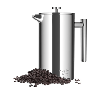 Mueller French Press stainless steel double wall 18/10 non toxic 4-layer filter 34oz dishwasher safe