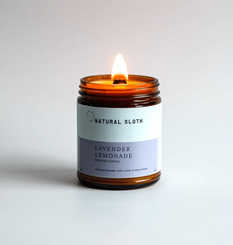 Natural Sloth Lavender Lemonade Beeswax Candle, MADE SAFE certified, organic beeswax coconut oil essential oils, wood wick 50 hours