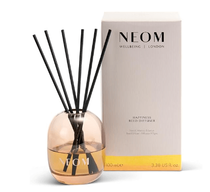 NEOM Happiness Reed Diffuser, 100% natural essential oil fragrance, refillable reusable, 12 weeks