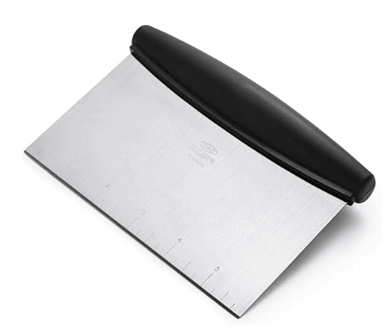 OXO Good Grips stainless steel bench scraper and dough cutter with measurement markings, dishwasher safe