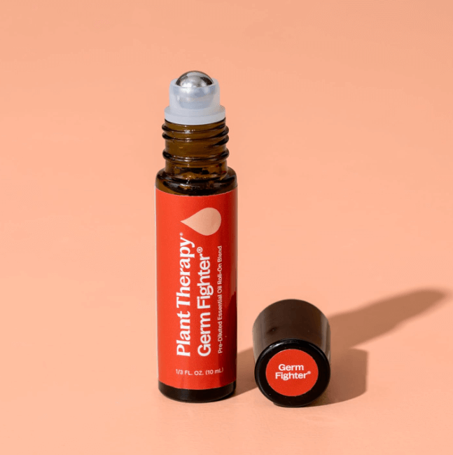 Plant Therapy Germ Fighter Organic Roll-On, cinnamon cassia lemon eucalyptus clove rosemary, GC-MS tested pre-diluted