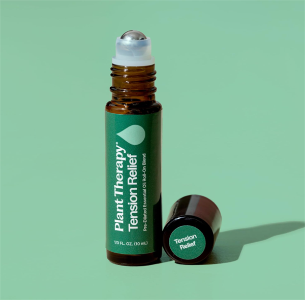 Plant Therapy Tension Relief Roll-On, peppermint eucalyptus lavender chamomile ginger, GC-MS tested headache temples