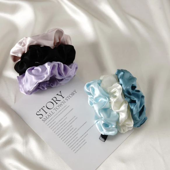 Promeed mulberry silk mini scrunchies OEKO-TEX certified for fine hair half-up styles color sets