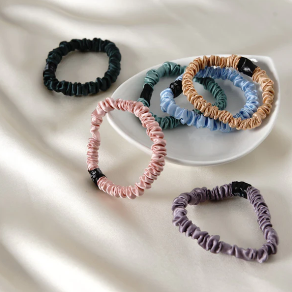 Promeed mulberry silk skinny scrunchies 23mm OEKO-TEX certified no snag no ponytail dent all hair types