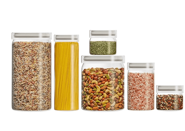 Pyrex 6-pack glass canister set with glass lids and silicone seal for pantry dry food storage