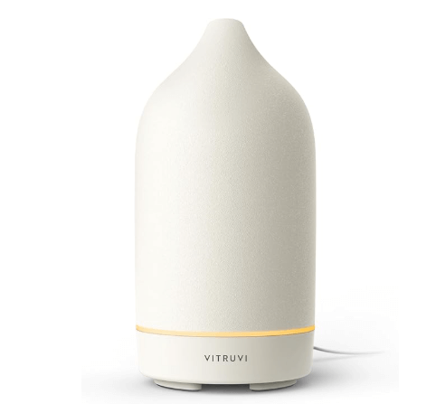Vitruvi Stone Essential Oil Diffuser, matte ceramic, BPA-free, 4-hour continuous or 8-hour intermittent